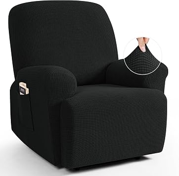 TAOCOCO Recliner Cover 4-Pieces, Recliner Stretch Sofa Slipcover, Recliner Cover 1 Seat, Couch Protector Soft, Furniture Protector Covers with Elastic,Chair Covers Jacquard Pattern Black