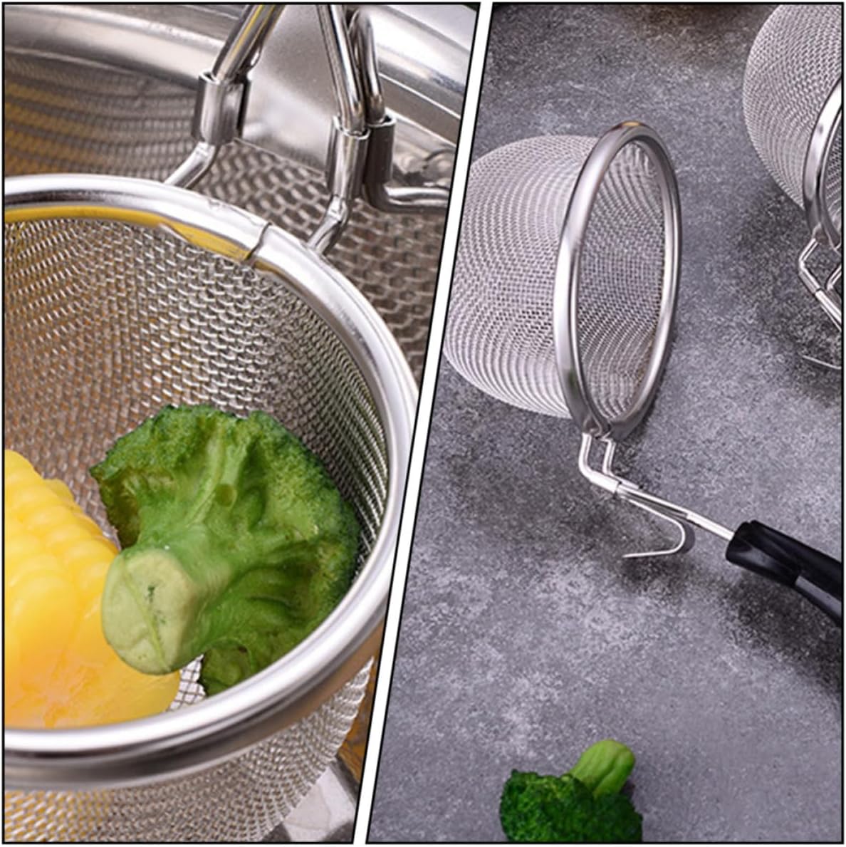 Kitchen Strainer Spoon Stainless Steel with Long Handle and Hook