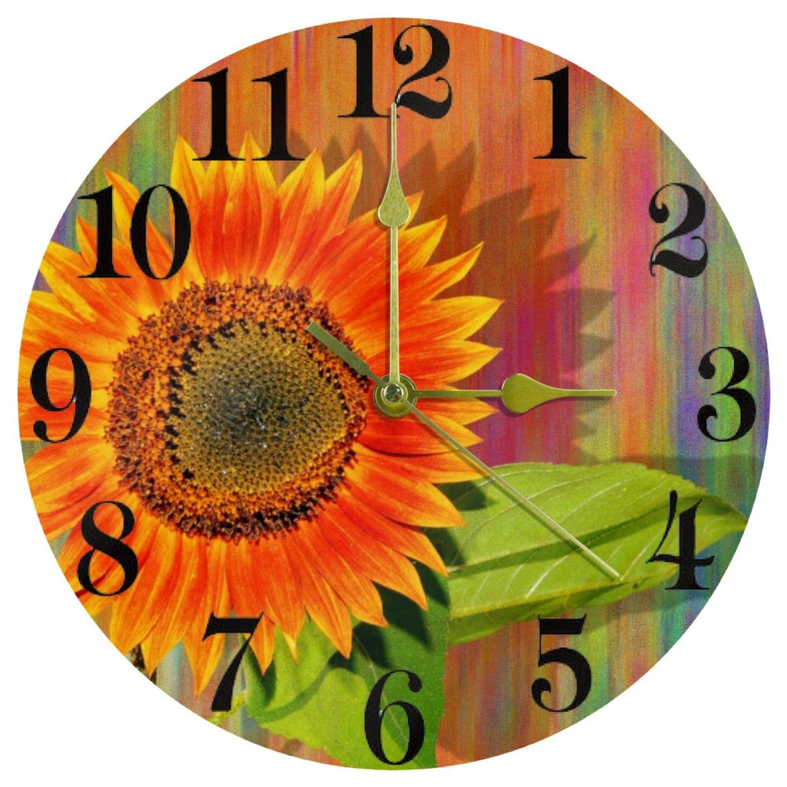Horloge murale ronde tournesol décorative pour cuisine salon et bureau