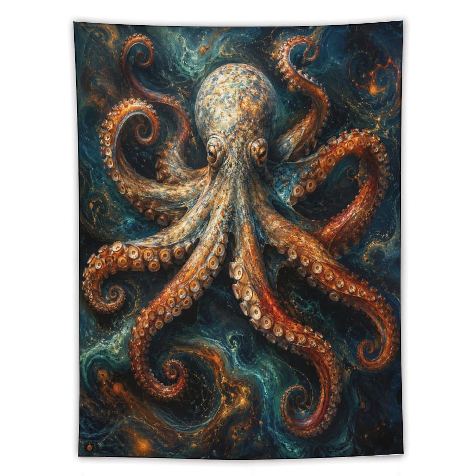 H3B8U2Y5 Deep Sea Octopus Wall Tapestry, Detailed Illustration, Entryway