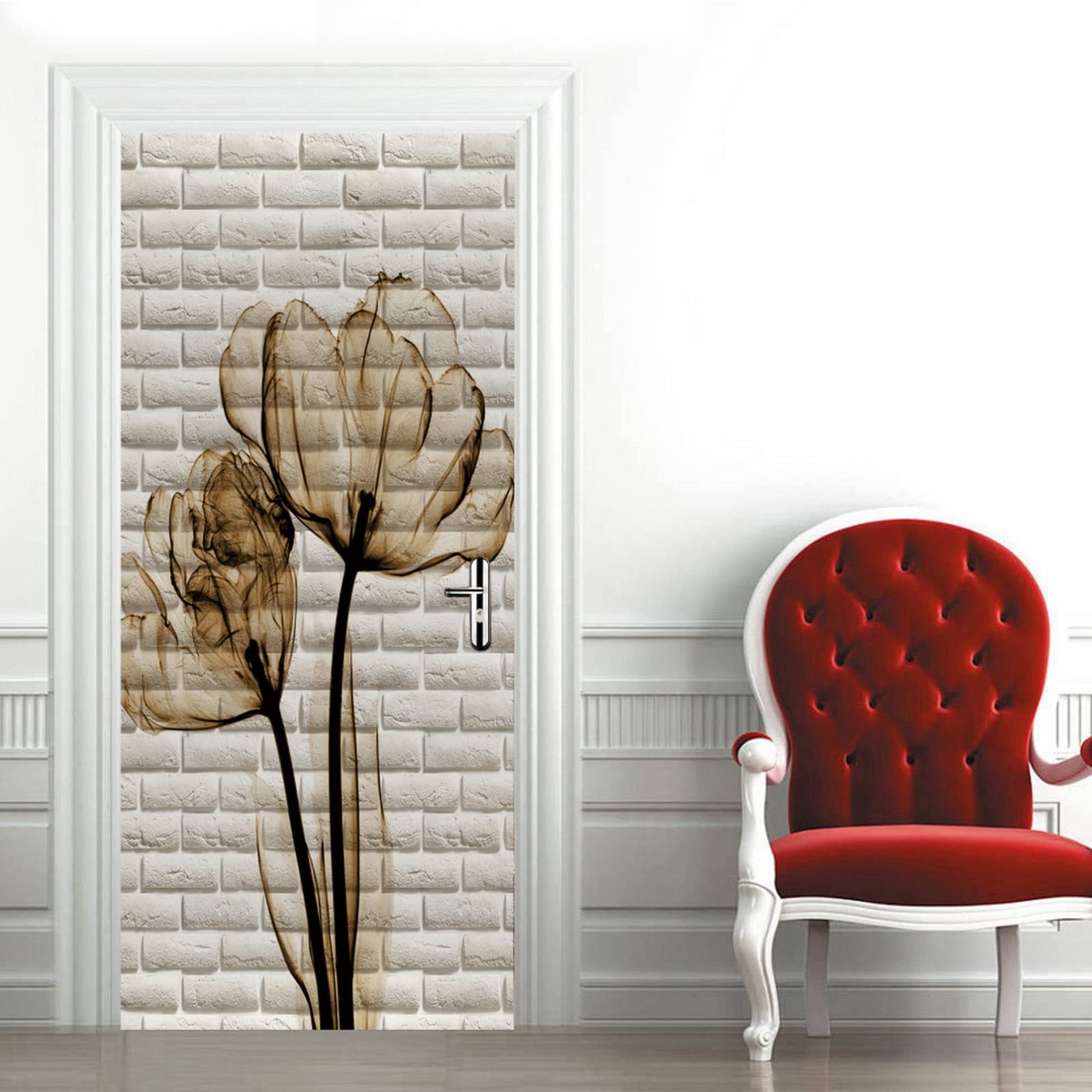 Adesivo Murale Fiori Bianchi 3D Per Porte - Pellicola Decorativa PVC 85x215cm Autoadesiva - Foto 10