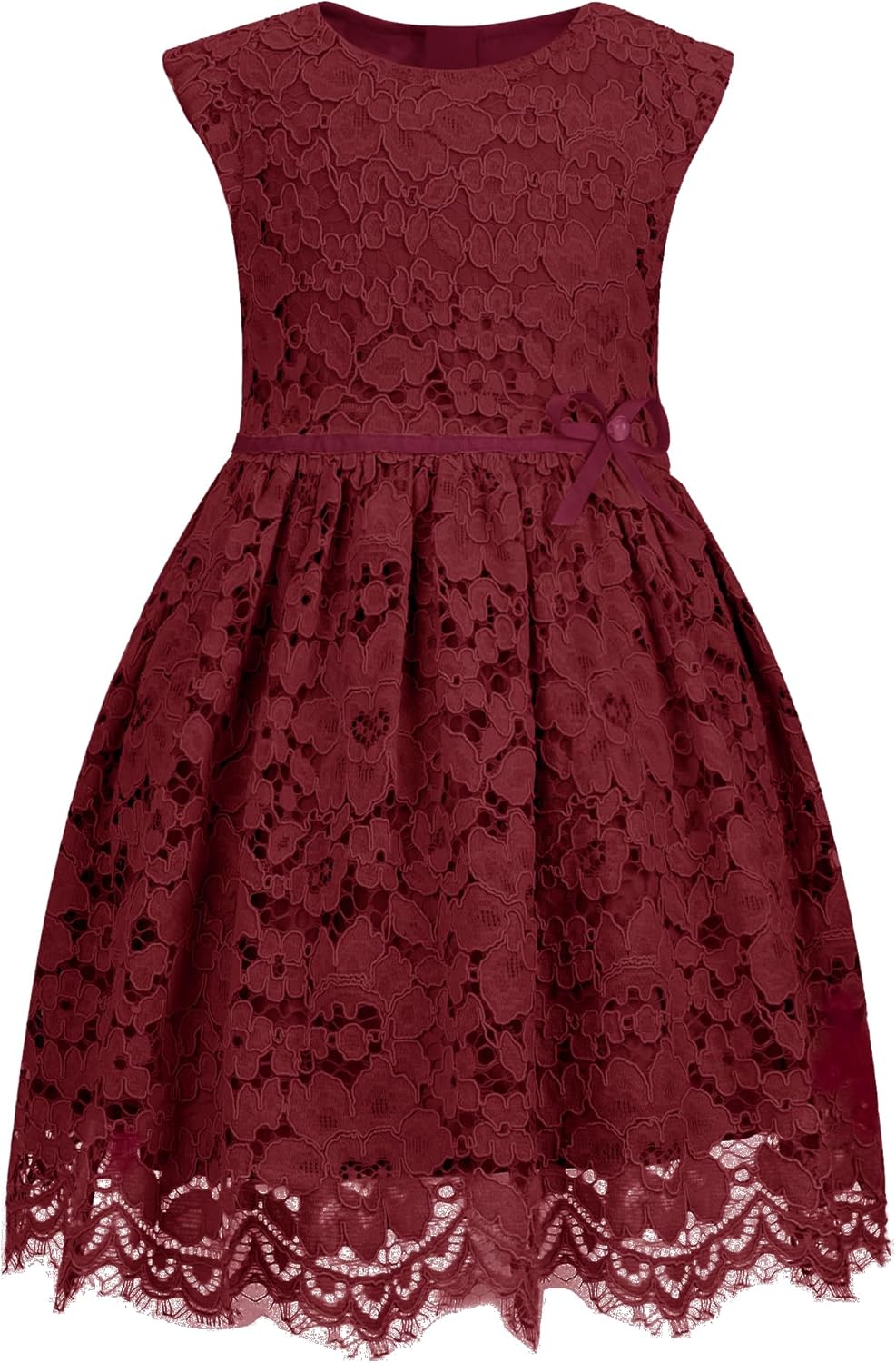 ALLOVIN Girls & Toddlers Sleeveless A-Line Lace Party Dress Birthday Wedding & Flower Girl Dress with Beaded Bowknot 2-12Y