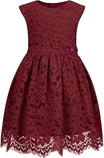 Girls & Toddlers Sleeveless A-Line Lace Party Dress Birthday Wedding & Flower Girl Dress with Beaded Bowknot 2-12Y