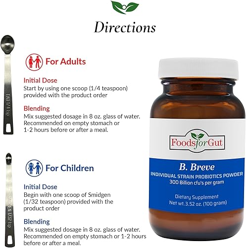 Miniatura 5 de Foods For Gut Bifidobacterium Breve Probiotic Powder 300 mil millones de ufc Fabricado en Estados Unidos Sin aditivos Apoyo digestivo e