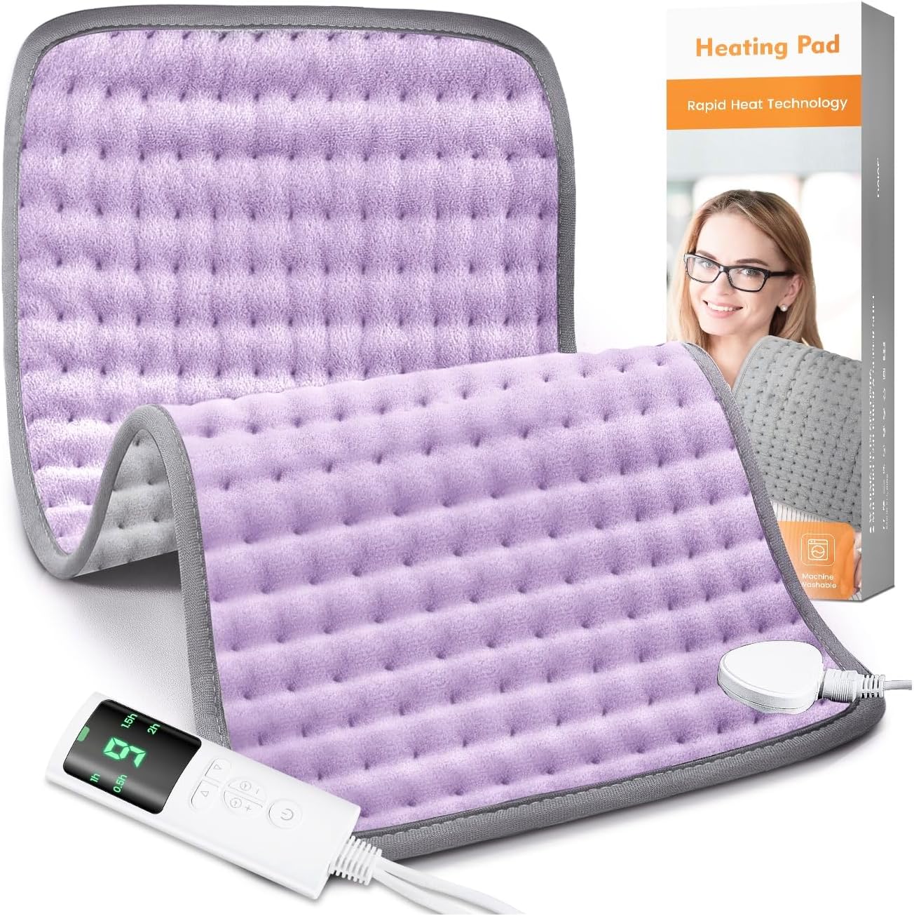 Heating Pad for Back Pain Relief, Heating Pads for Period Cramps with 9 Heat Settings & 4 Timers Auto-off, Machine Washable, Dry & Moist Heat, Soft Electric Heating Pad for Sore Muscles,Gift,12''×24''