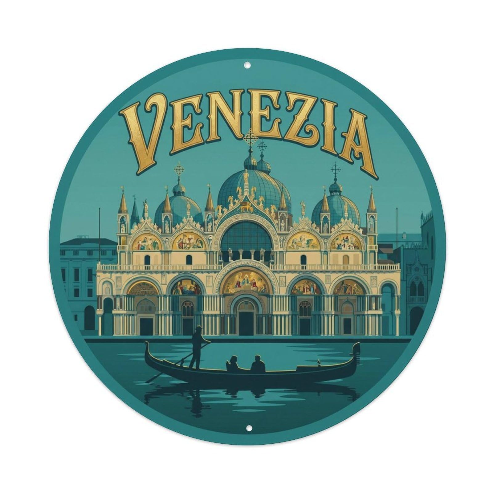 Venice Basilica Italy Classic Heritage Landmark Travel Metal Tin Sign Plaque Wall Decor for Cafe, Man Cave, Club Bar, Office, Home Garden Round Metal Poster 8x8Inch