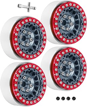 عجلات RC 1.9 Beadlock لـ 1/10 RC Crawler TRX4 TRX6 SCX10 90046 AX103007 VS4-10 MST CFX RC4WD D90 Red cat Gen8 7، سبائك الألومنيوم 1.9 rc حواف Beadlock 1.9 rc عجلات، 4 قطع،تيتانيوم