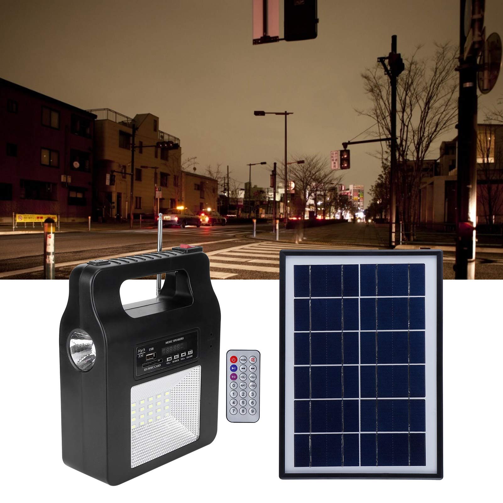 Générateur Solaire Portable Power Station Générateur de Batterie Portable avec Générateur Solaire avec Haut-parleur FM Chargeur USB Ampoule de Panneau Solaire pour L'extérieur Camping Voyage D'urgence
