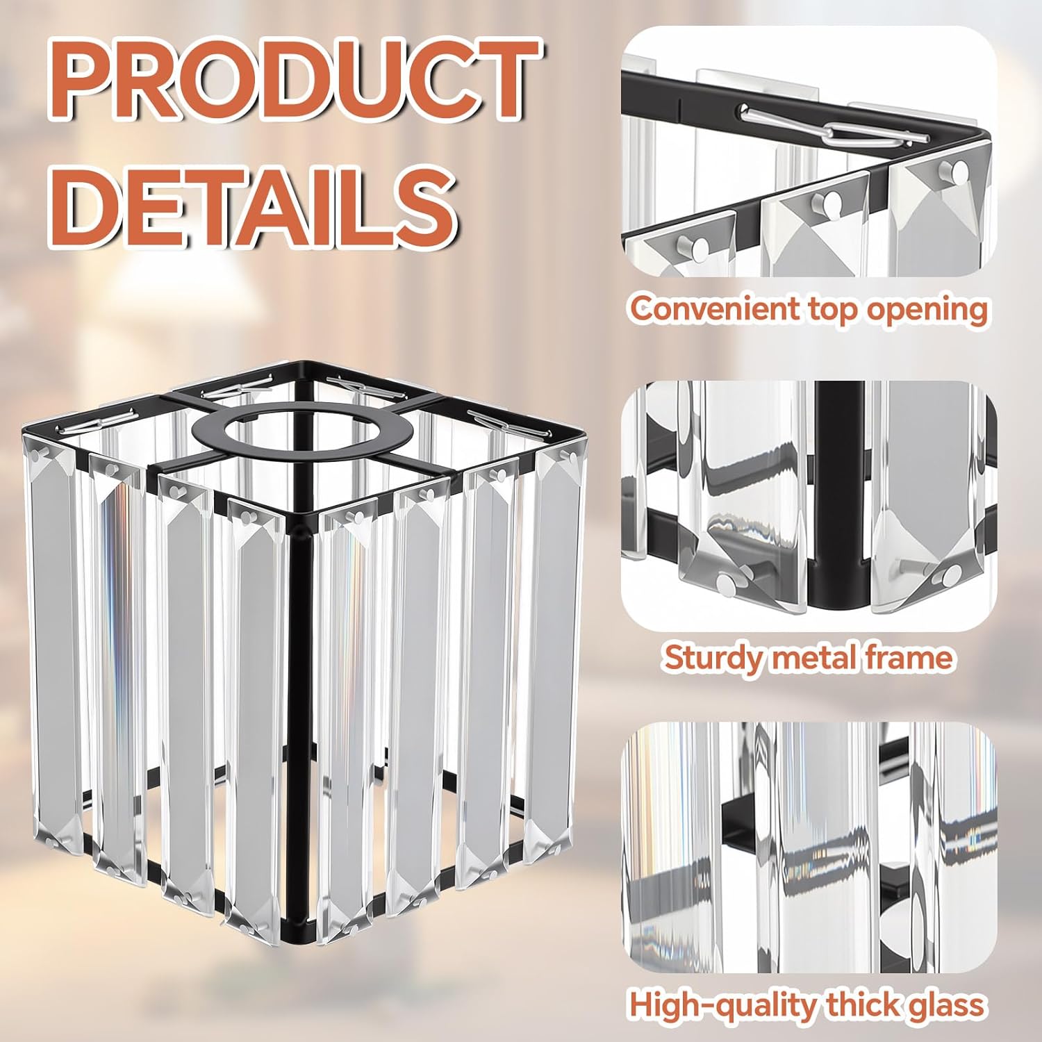 Teenyyou 3 Pcs Crystal Bathroom Vanity Light 3 Lights E26/E27 Base Modern Short Wall Light Cover over Mirror 1.65" Top x 4.7" Dia. x 4.7" H Lampshade Replacement for Bedroom Bathroom Vanity