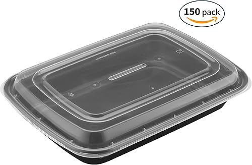 Miniatura 2 de TIYA Contenedores de comida para llevar, paquete de 150 unidades con tapas de 38 onzas, almacenamiento de alimentos de plástico rectangulares,