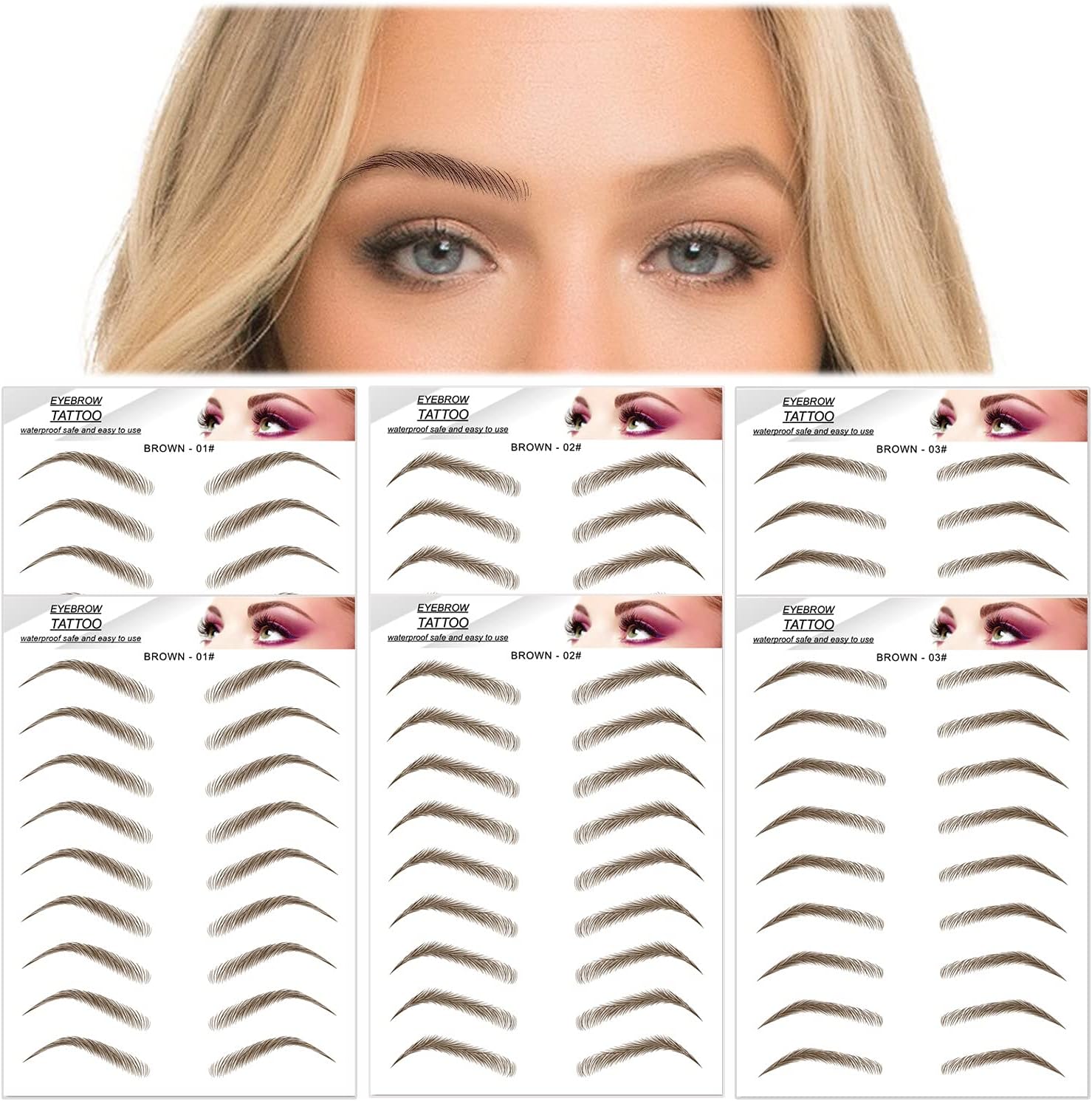 Eyebrow Tattoo Stickers 6 Sheets 6D Realistic StickOn Eyebrow Stencil