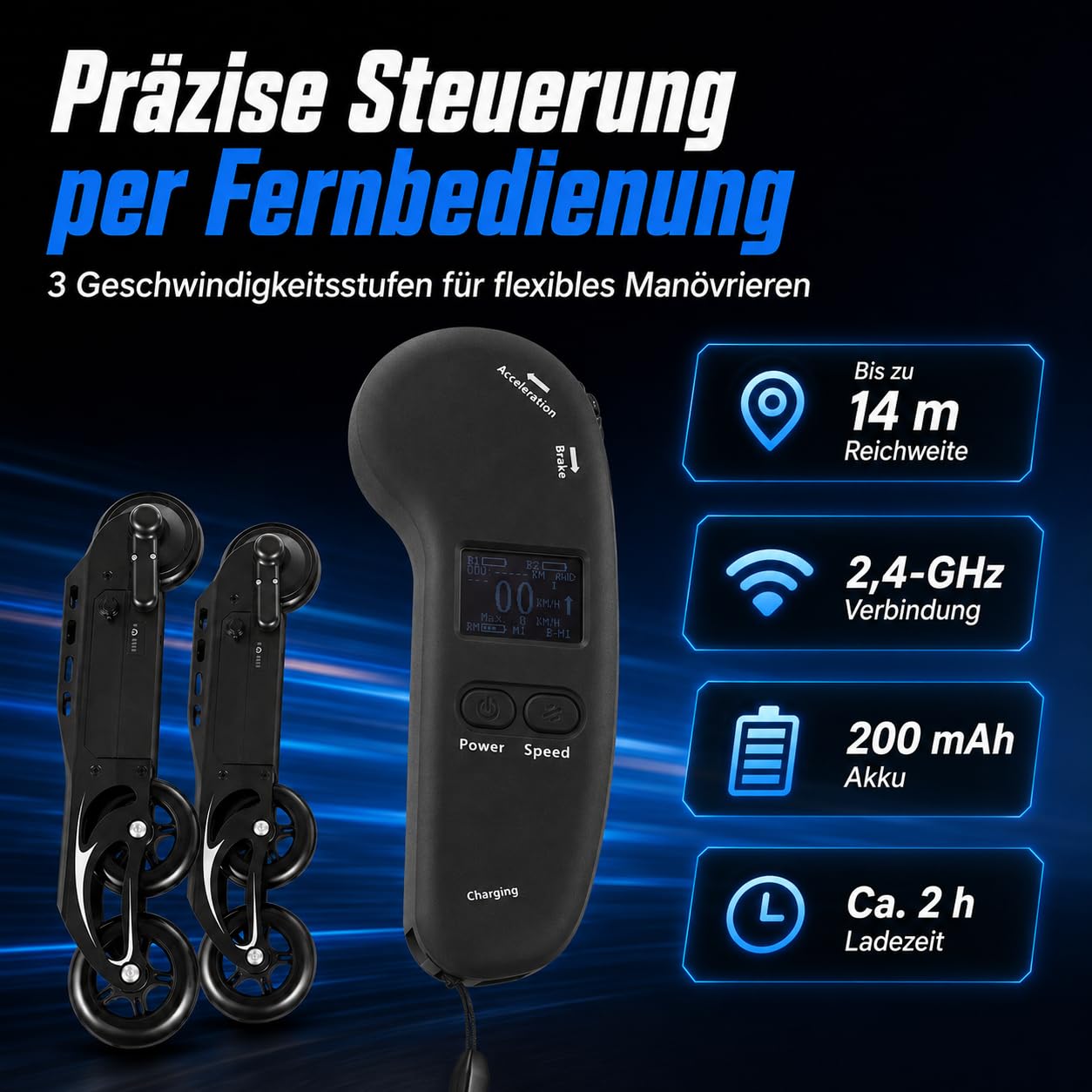 Skate-Räder E-Skateboard-Rad Elektrisch Rollschuh-Rad Mit Fernsteuerung für Schlittschuhe auf dem Markt. Ideal zum Skaten, für Partys, Discos, Tänze und Geburtstage.
