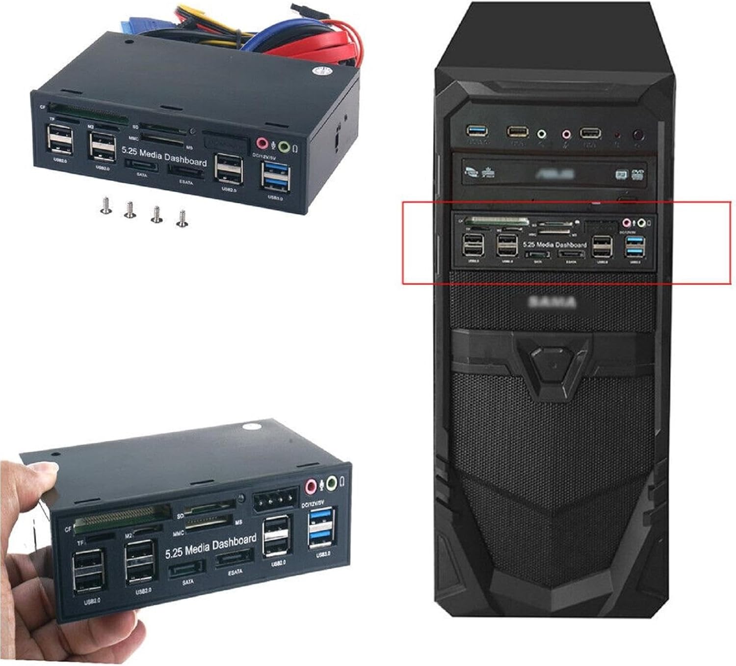 Multifunctional Computer Dashboard, Internal Card Reader Dashboard PC Front Panel Support for WindowsXP/Vista/Win7/8/10