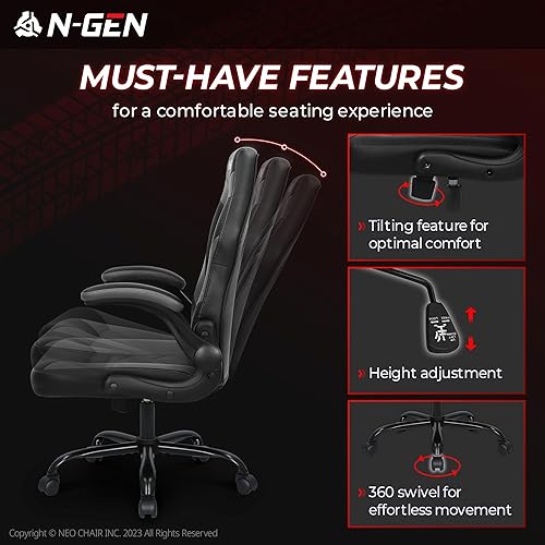 Miniatura 7 de N-GEN - Silla ergonómica para videojuegos, escritorio para computadora, silla de oficina con soporte lumbar, ruedas giratorias de altura ajustable