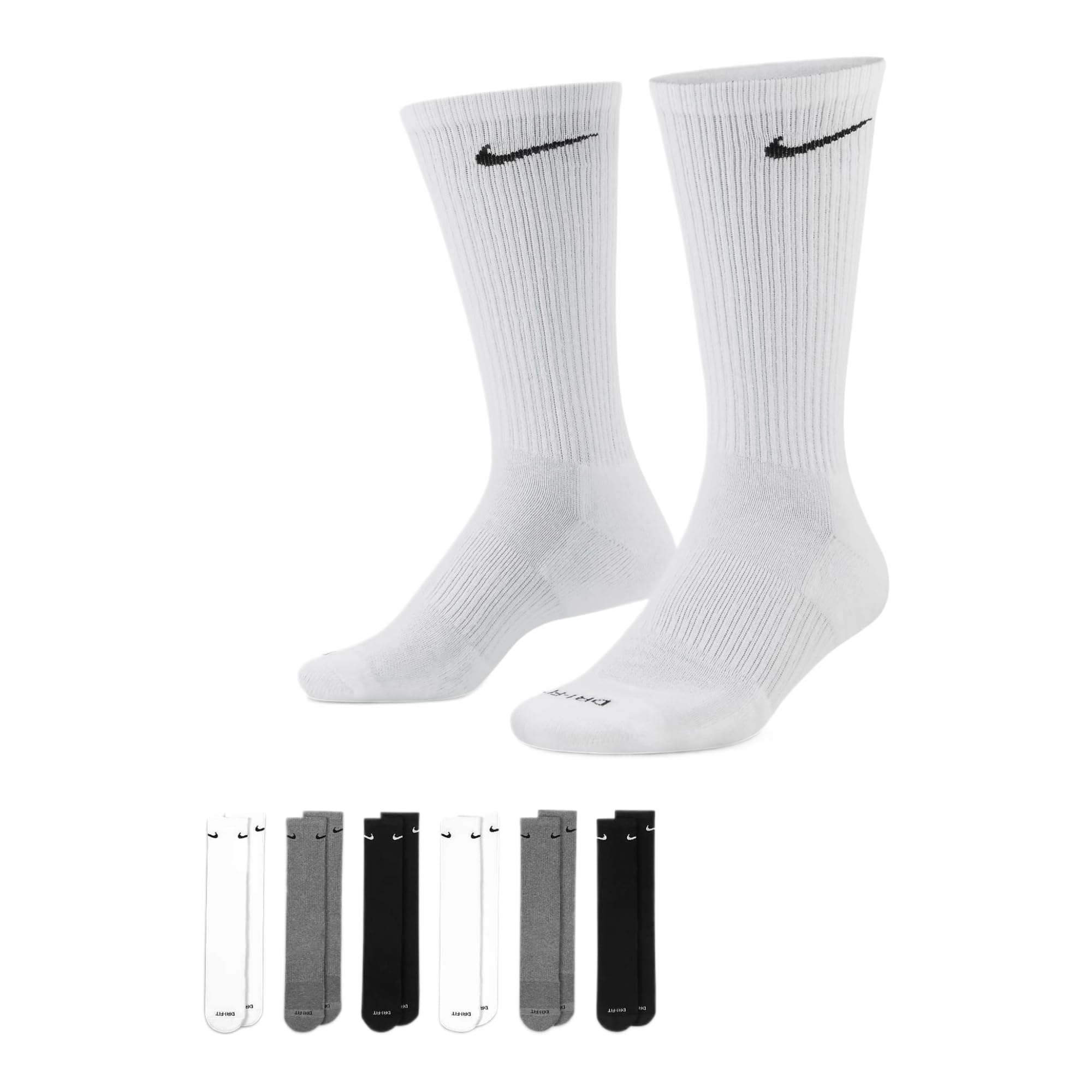 Nike Mens Dri-Fit Training Cotton Cushioned Crew Socks X-Large 6 Pair SX6897