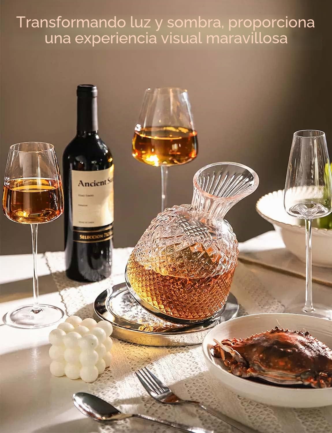 Decantador de vino, decantador de whisky, decantador de vino giratorio 360°, 1,5 l, jarra de vino de whisky, decantador de cristal sin plomo, regalo para los amantes del vino, regalos de