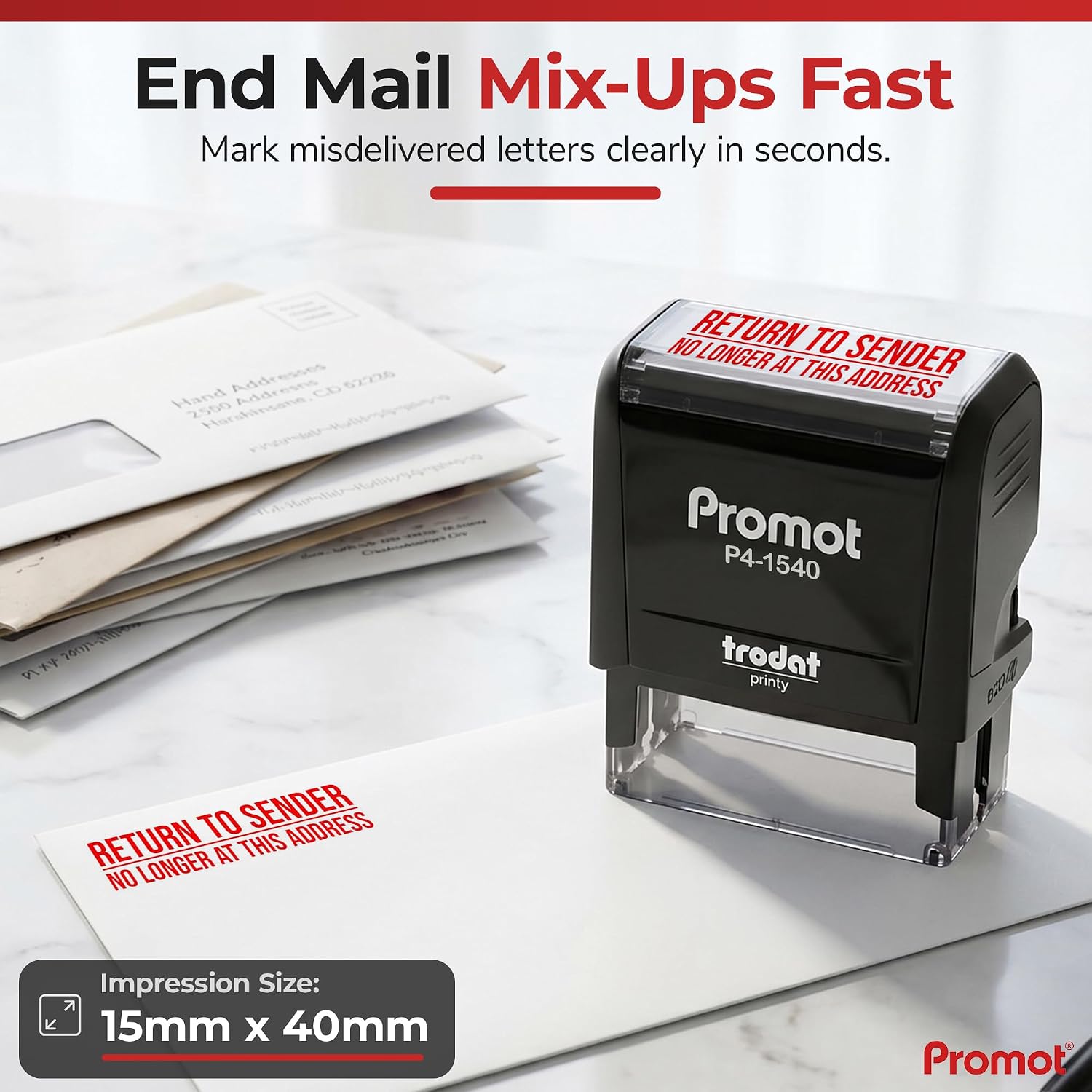 Promot Return to Sender No Longer at This Address Self-Inking Stamp - Red Ink Envelope Stamper for Office Supplies & Business Use - Rubber Stamps for Mail Organization - Return Address Stamp (Small) image 2