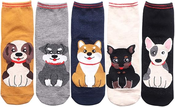 Amazon 靴下 レディース クルーソックス かわいい 猫 キャラクターくつした ５足セット 綿 コットンソックス 秋冬 ガールズ 動物柄 アニマル靴下 おもしろ 女性用 くつ下 ゆったり 5セット犬 靴下 通販