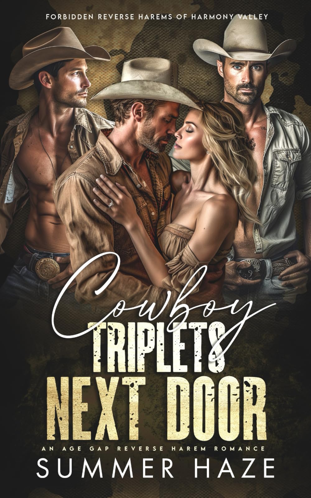 Cowboy Triplets Next Door: An Age Gap Reverse Harem Romance (Forbidden Reverse Harems of Harmony Valley)