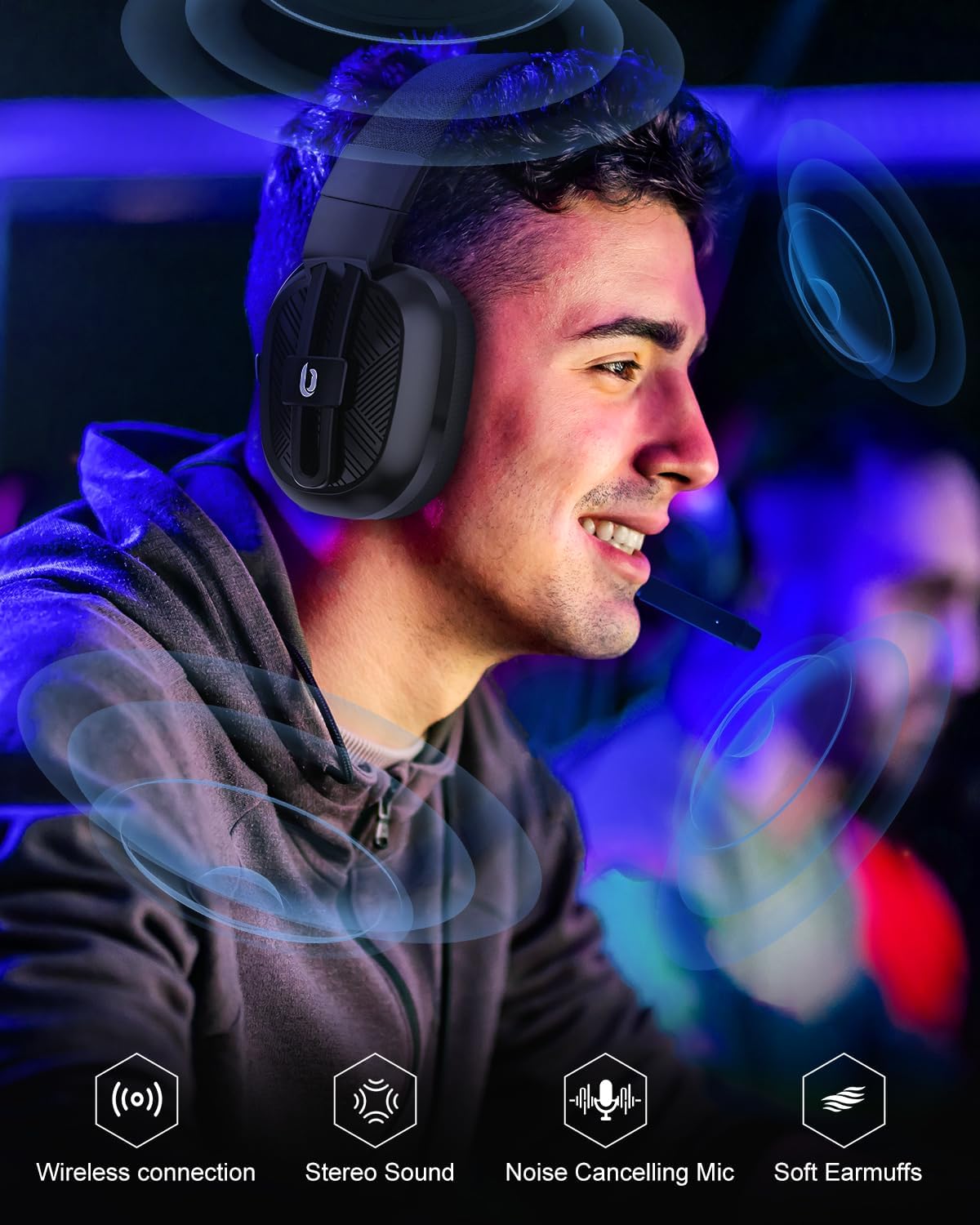JIMYIU Casque Gaming sans Fil pour PC PS5 PS4 Mac, 2.4G/BT Wireless Casque Gamer, 50hr Batterie, Microphone Anti-Bruit pour Ordinateur Portable,Noir