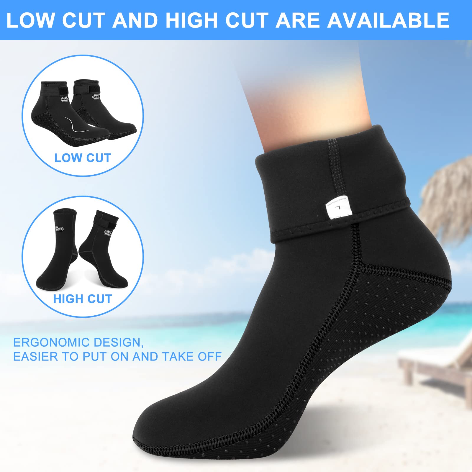 Gimilife Calzari Neoprene 3mm, Calzari Beach Volley per Uomo e Donna, Calzar i Sub, Calze per Piscina, Immersioni, Nuoto, Surf, Vela, Kayak