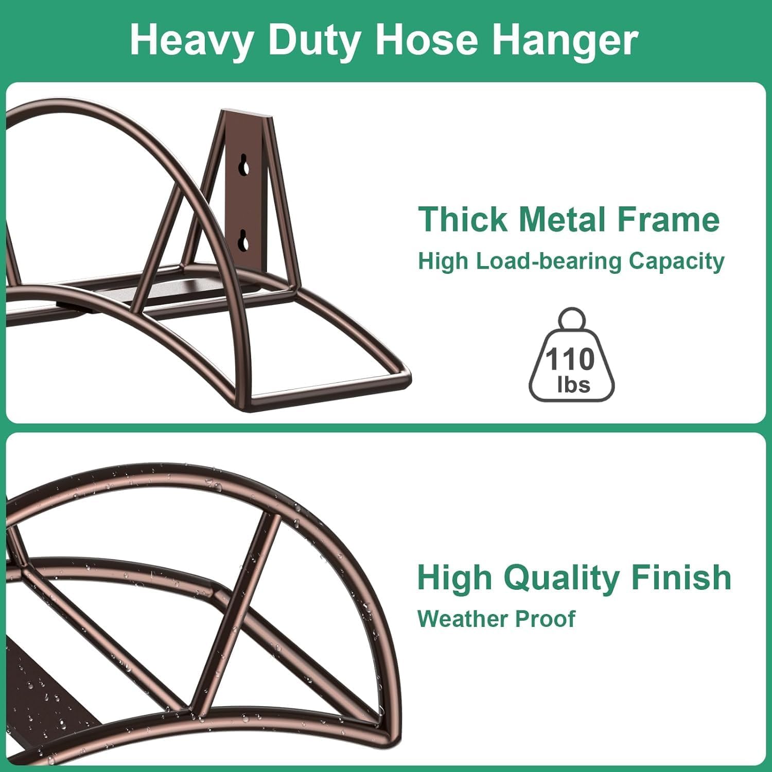TomCare Garden Hose Holder Heavy Duty Water Hose Holder Wall Mount Holds 150 FT Hoses Hose Hanger Decorative Durable Garden Hose Storage Hose Reel Hose Stand Hose Holders for Outside Yard, Bronze