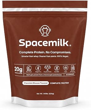 Spacemilk Chocolate Mousse Vegan Protein Powder, 20g Complete Protein, PDCAAS 1.0, Zero Sugar, Allergen-Free, Dairy-Free, Gluten-Free, Non-GMO, No Bloating, 20 Servings 1.29 lbs