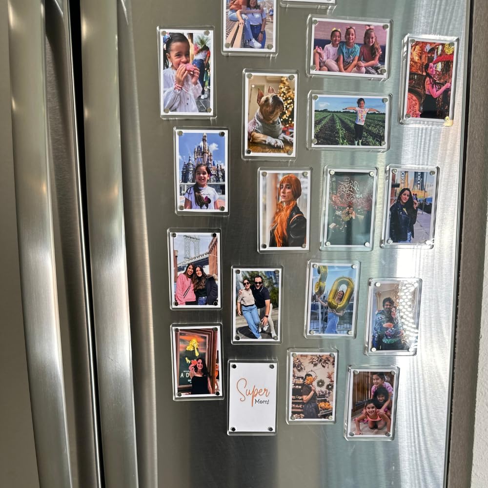 Custom Acrylic Magnetic Picture Frames - Upload Your Photos, Personalized Polaroid Frames, Fridge Magnets, Clear Double-Sided Photo Frames (6), Transparant