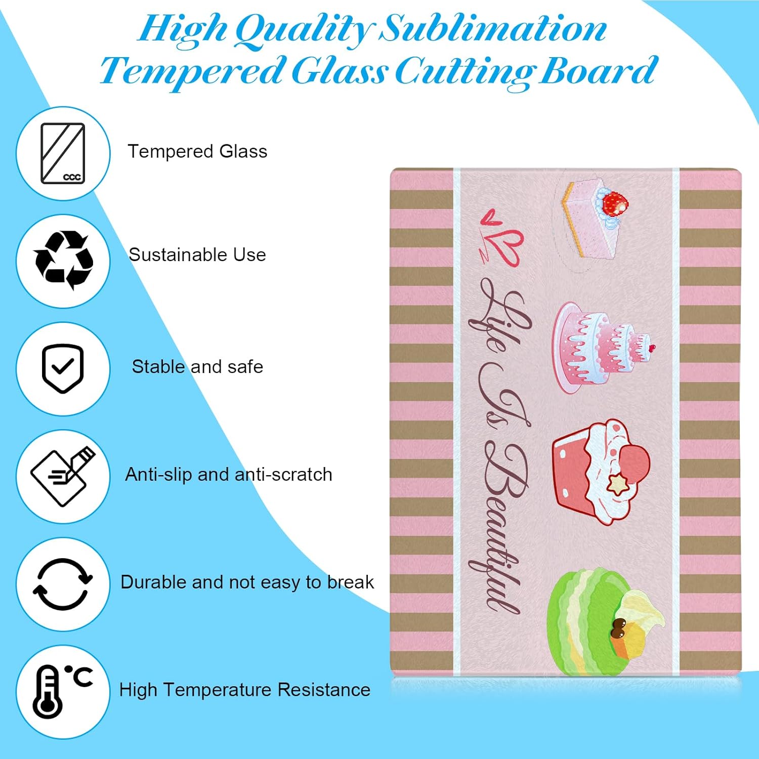 6 Pcs Sublimation Cutting Board Blanks, Textured Tempered Glass Cutting Boards For Kitchen, Anti Slip Chopping Board For Countertop Heat Press Machine Personalized Home Decoration