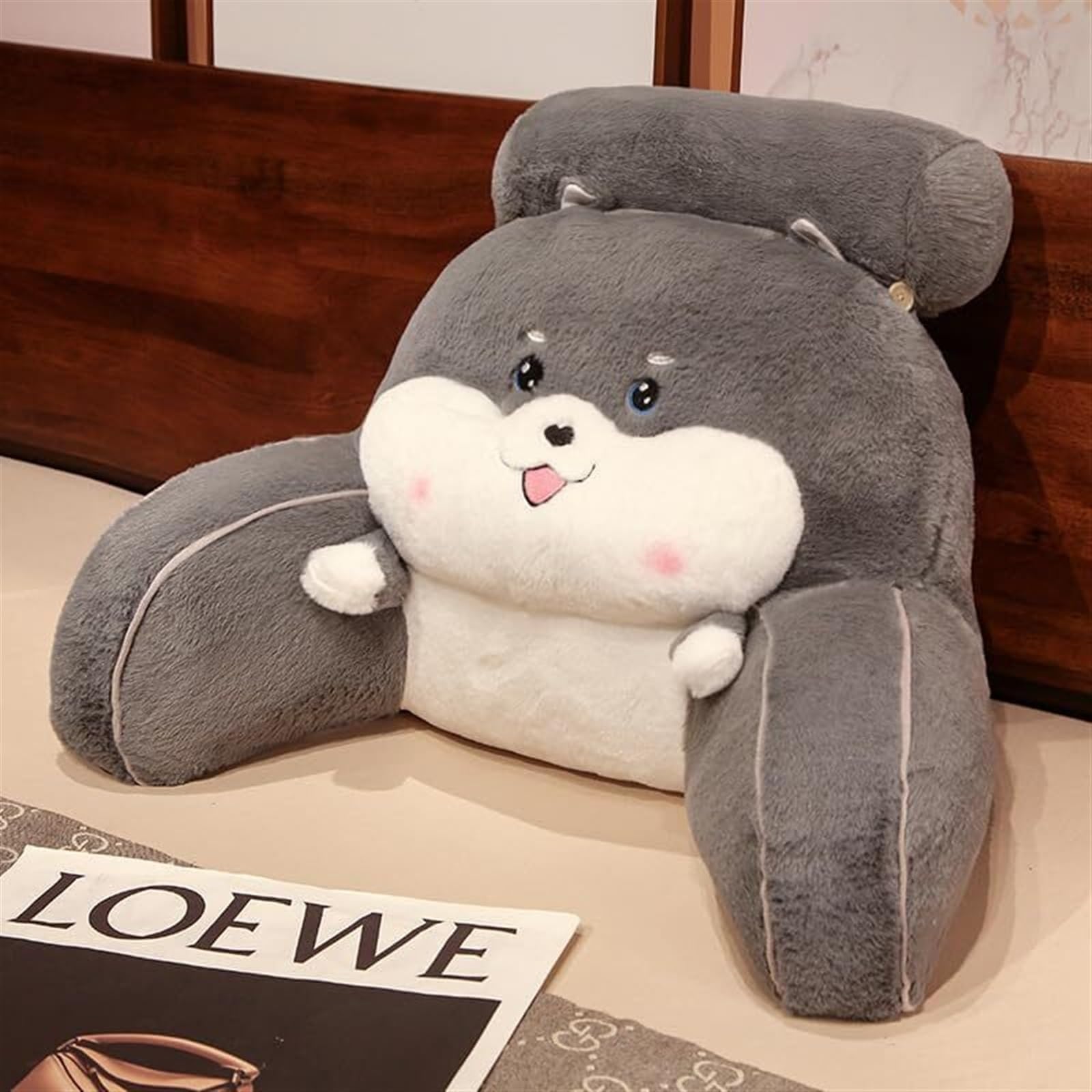 MYXJX back support cushion, Squirrel Shaped Back Support Cushion Rest Office Cartoon Animal Pillows Plush and PP Cotton Cushions(Grey,60x40cm)