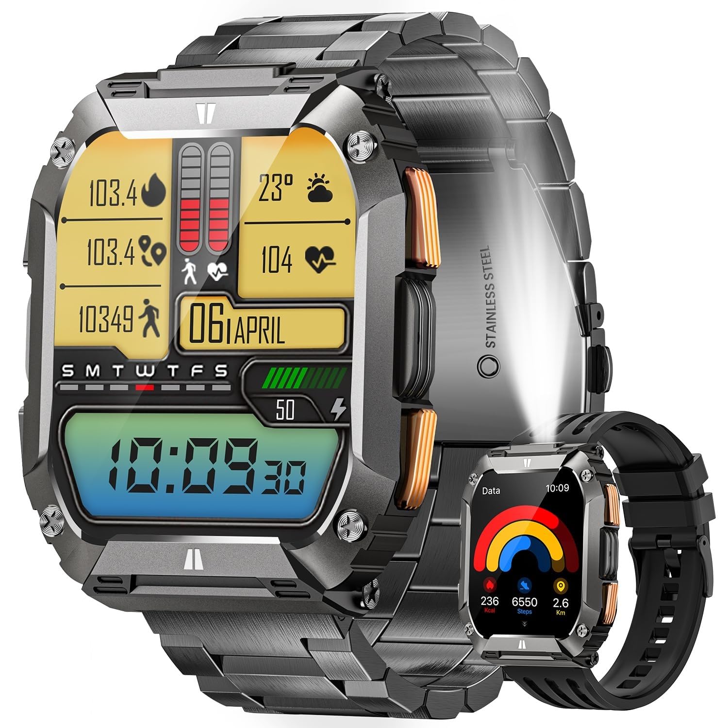 Smart Watches for Men 1 95 Fitness Watch Military Smart Watch with 100 Days Battery Life Call Flashlight