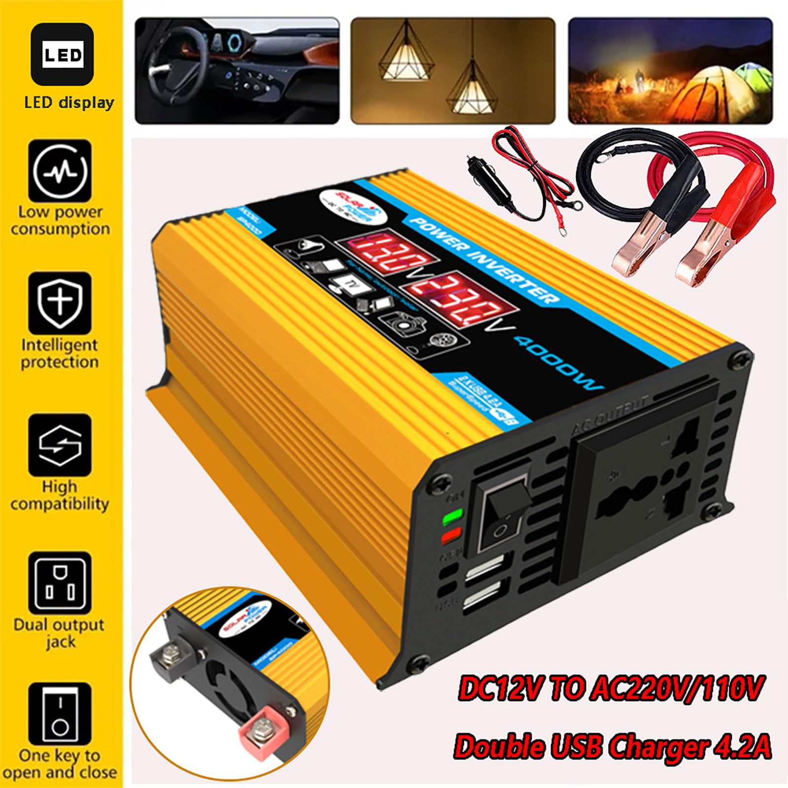 Kit de Panneaux solaires Hors réseau 4000 W avec Panneau étanche 60 W et contrôleur 30 A for Camping, Camping-Car et extérieur(220V)