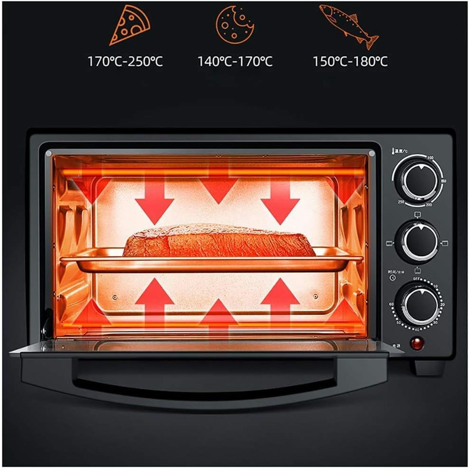 Mini Piekarnik 23 L, Piekarnik Elektryczny 1300 W Regularna Temperatura 70-250 ℃ I 60-Minutowy Czas Z 3 Funkcjami Ogrzewania Piekarnik Konwekcyjny Kuchenny (różowy)