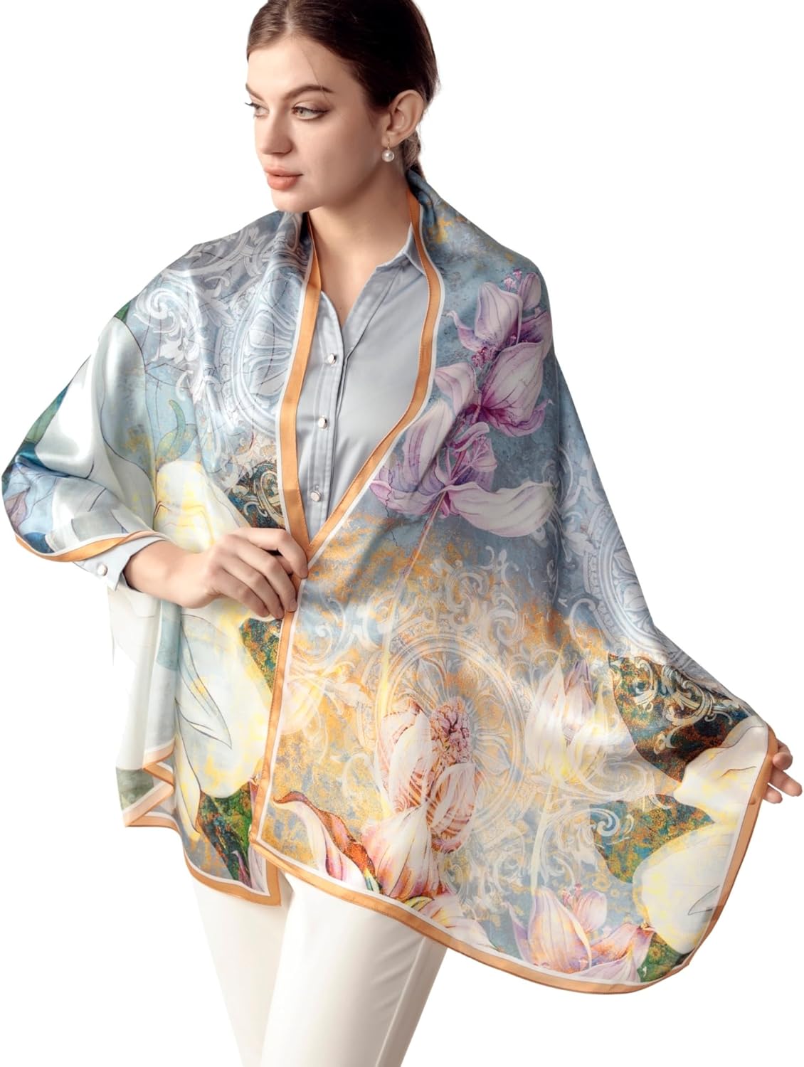 PoeticEHome 100% Mulberry Silk Long Scarf Wrap - Women's Large Oblong Sunscreen Shawl with Gift Packaging - Image 5
