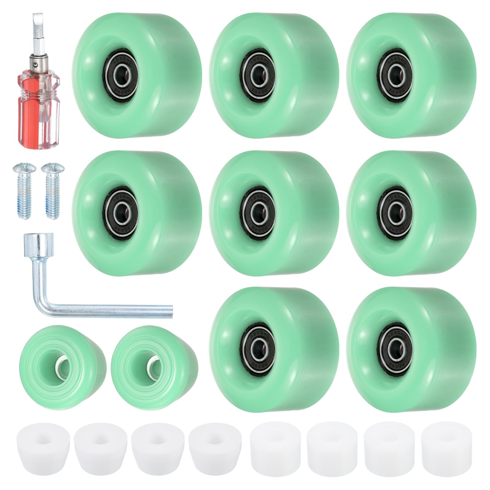 M METERXITY 8 Pack Roller Skate Wheels - Quad Skates Wheels with Bearing Installed & 2 Toe Stoppers Apply to Outdoor Double Row Skating (58x32mm, 82A, Green)