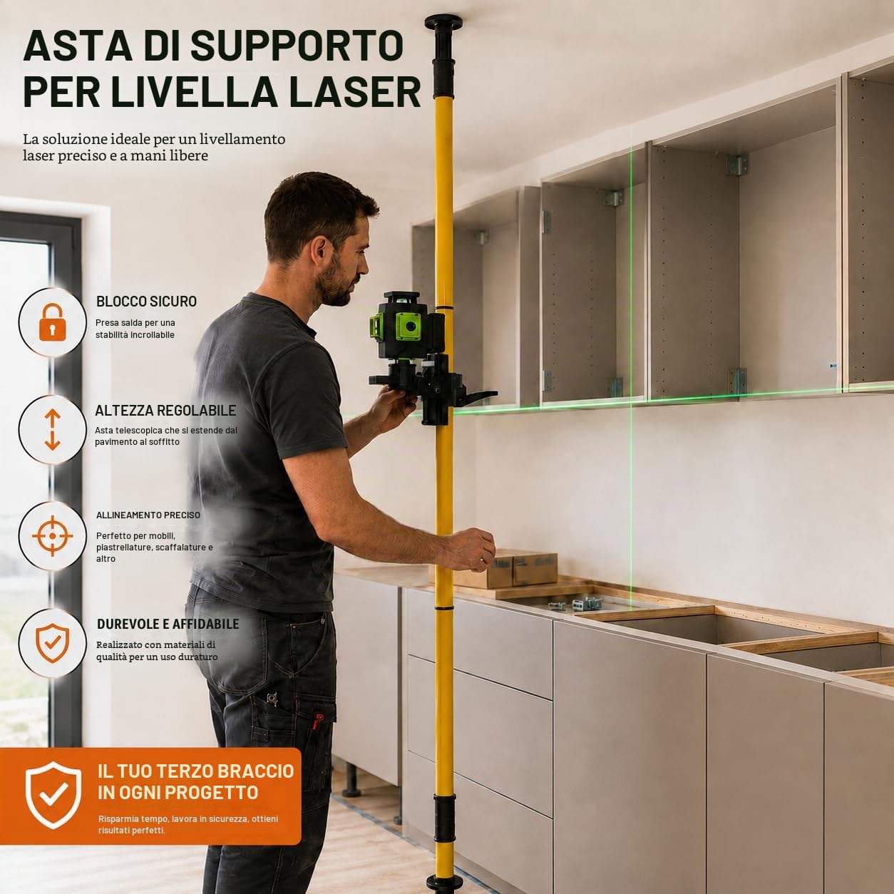TOPWAY Palo telescopico a livello laser 4.2M Palo laser da pavimento a soffitto