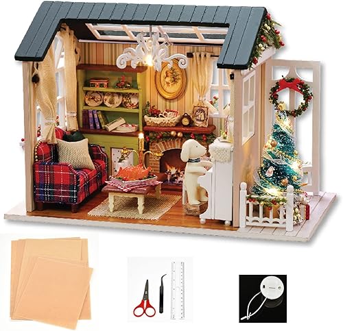 Miniatura 2 de DIY Miniature Dollhouse Kit Realistic Mini 3D Wooden Mini Doll House Room with Furniture LED Lights Christmas Decoration Birthday Gift for Kids