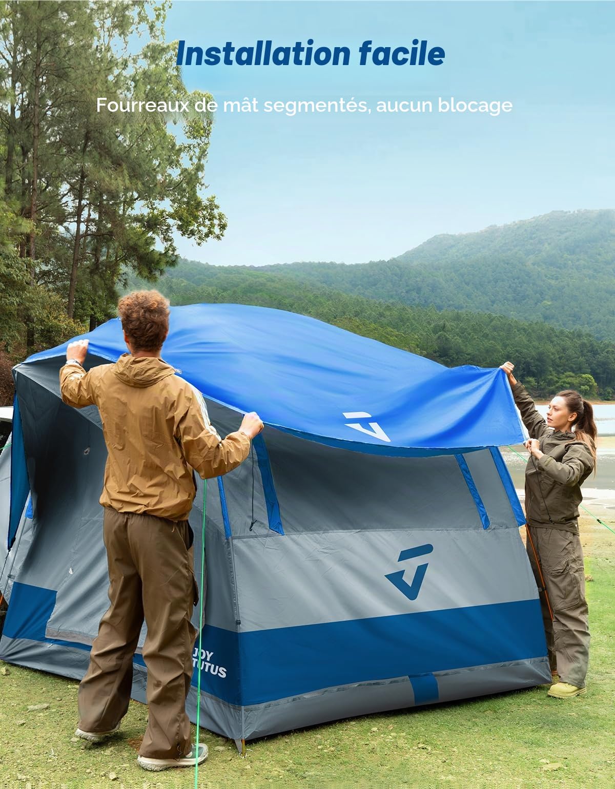 JOYTUTUS tente de camping SUV étanche à la pluie, tente de voiture double porte en aluminium pour 4 à 8 personnes