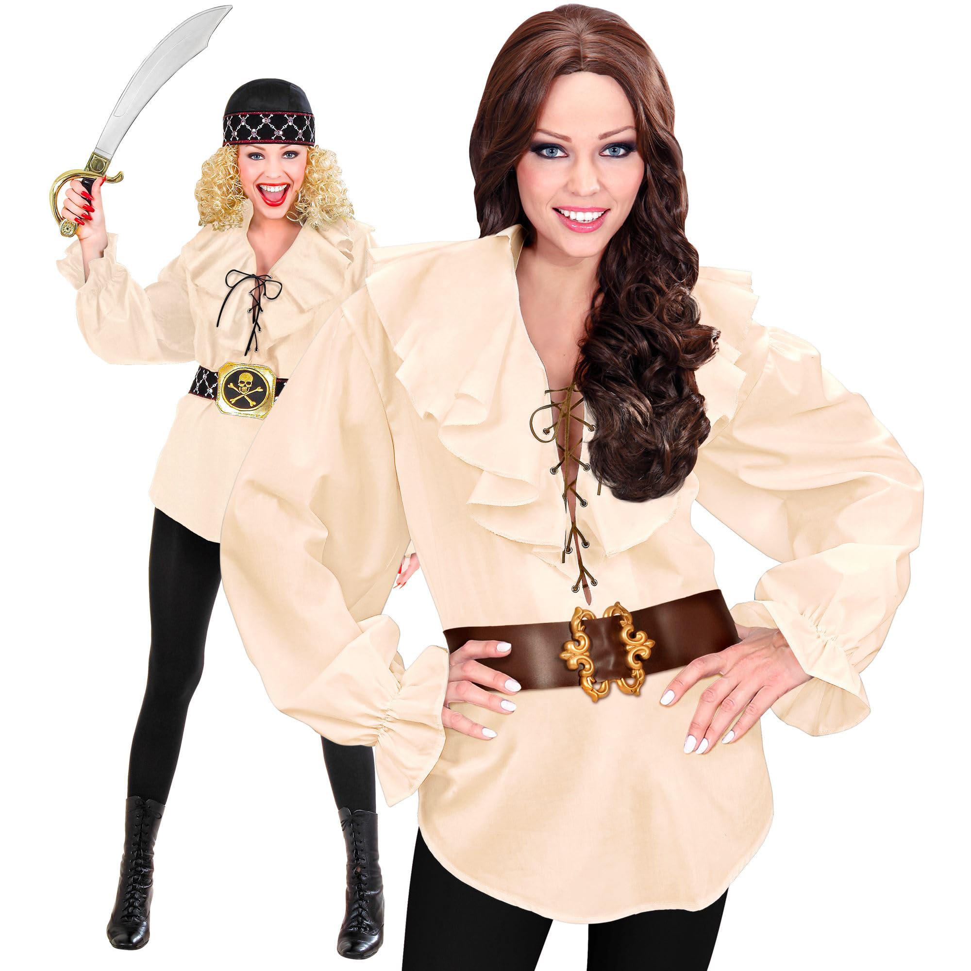 Ladies Pirate Shirt Ladies - Beige Costume for Buccaneer Fancy Dress