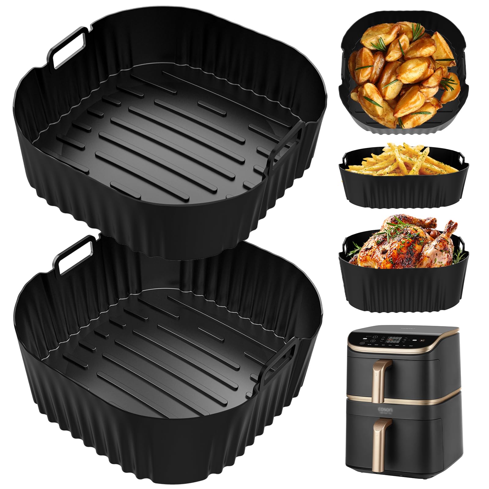 19-23CM Airfryer Silikonform Heißluftfritteuse, Airfryer Zubehör für Cosori 5.5L/6L/6.2L,Cosori 10.8L, Philips NA230, Ninja AF180 Heißluftfritteuse Zubehör Wiederverwendbar anstelle Backpapier.