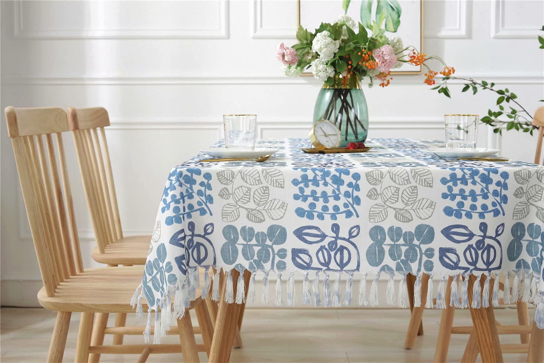 DriftAway Ryan Tischdecke Rechteckig – 137 X 253 Cm, Marineblau Mit Quasten, Für Drinnen & Draußen, 100% Polyester