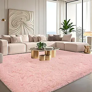 Pink Fluffy Rugs for Living Room, 8x10 Large Soft Faux Fur Area Rug - Cozy Fuzzy Plush Non-Slip Indoor Carpet for Girls Bedroom, Kids Room Home Dorm Nursery