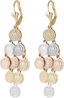 14K Gold Plated St Benedict Dangle Drop Earring for Women Retro Religious Dainty Multilayer Tassels Earrings Jewelry Gift