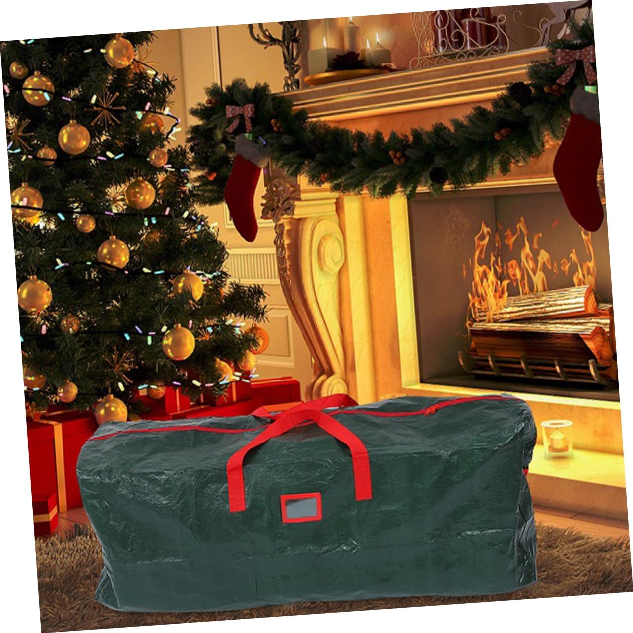 VALICLUD Large Waterproof Xmas Tree Storage Bag with Zipper and Handles, Dustproof Green Holiday Tree Organizer Pouch 165x38x76 Cm for Home Christmas Decoration Storage