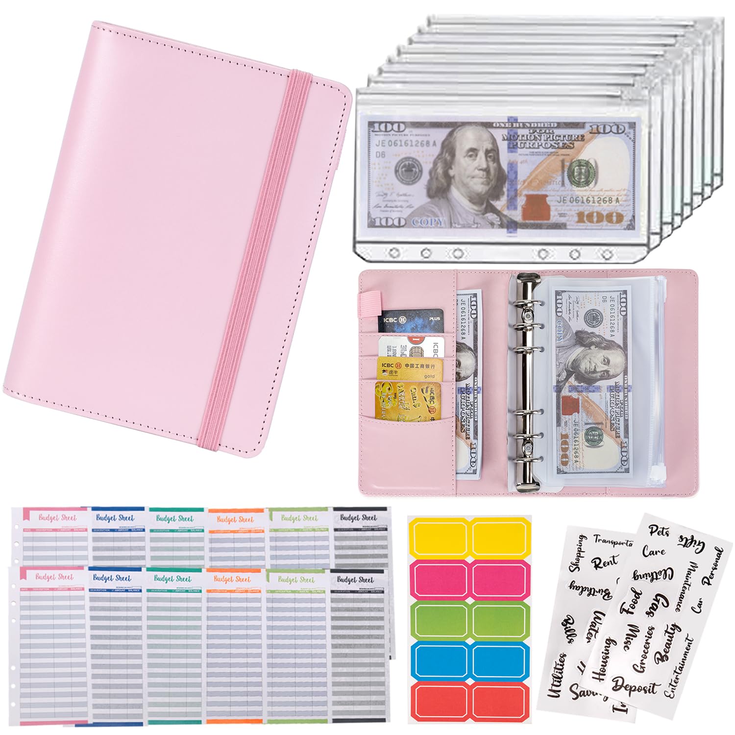 NICOOTH Budget Binder A6 Money Saving Binder with Zipper Cash Envelopes