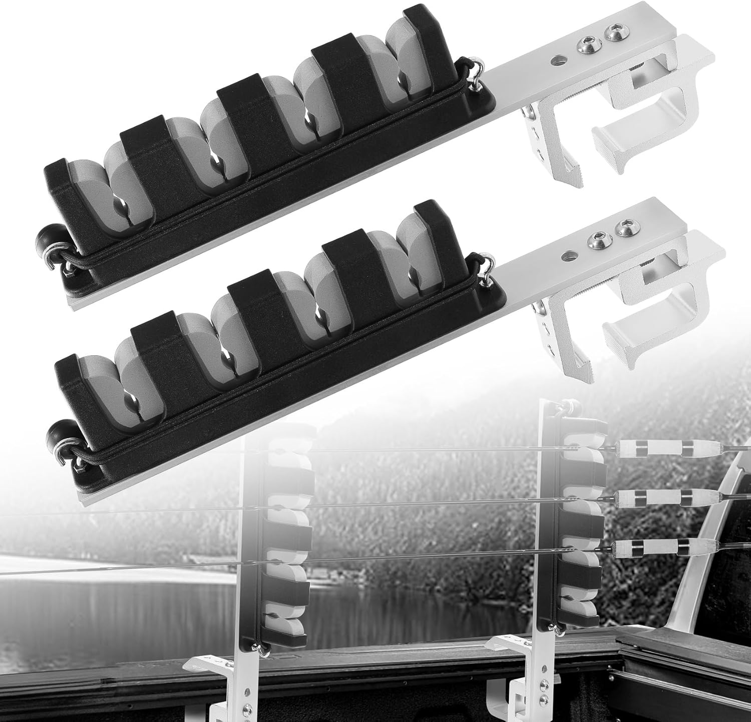 2025 Upgrade Aluminum Truck Bed Fishing Rod Holder - Holds Rods with Vibration Damping for Secure Driving to Lake or Shore