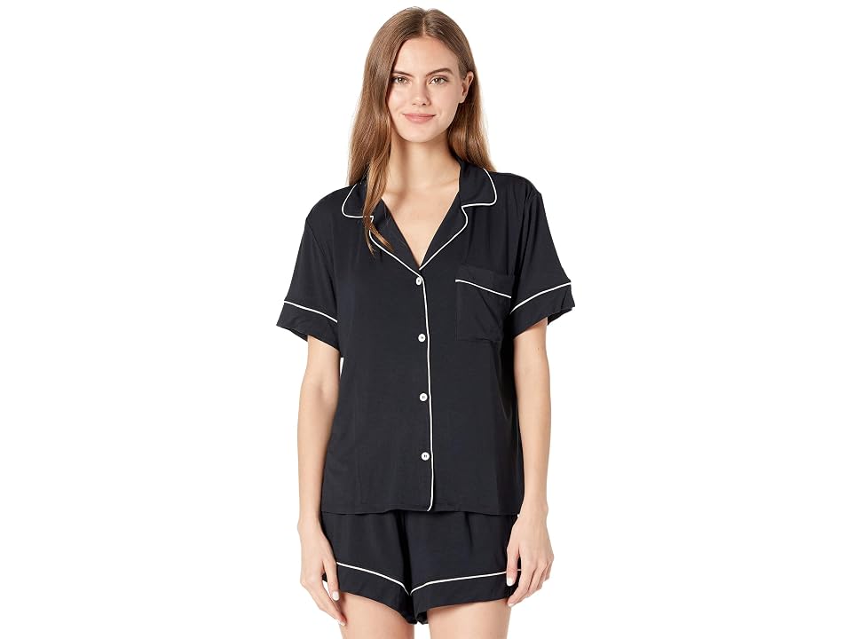 Eberjey Gisele Relaxed Short PJ Set Women's Pajama Sets Black/Sorbet Pink : XL, Modal/Spandex