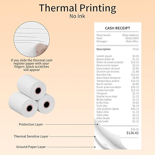 Miniatura 4 de Papel térmico de recibo de 2 14 pulgadas x 85 pies (50 rollos), rollos de papel de tarjeta de crédito térmicos, se adapta a impresora térmica POS de