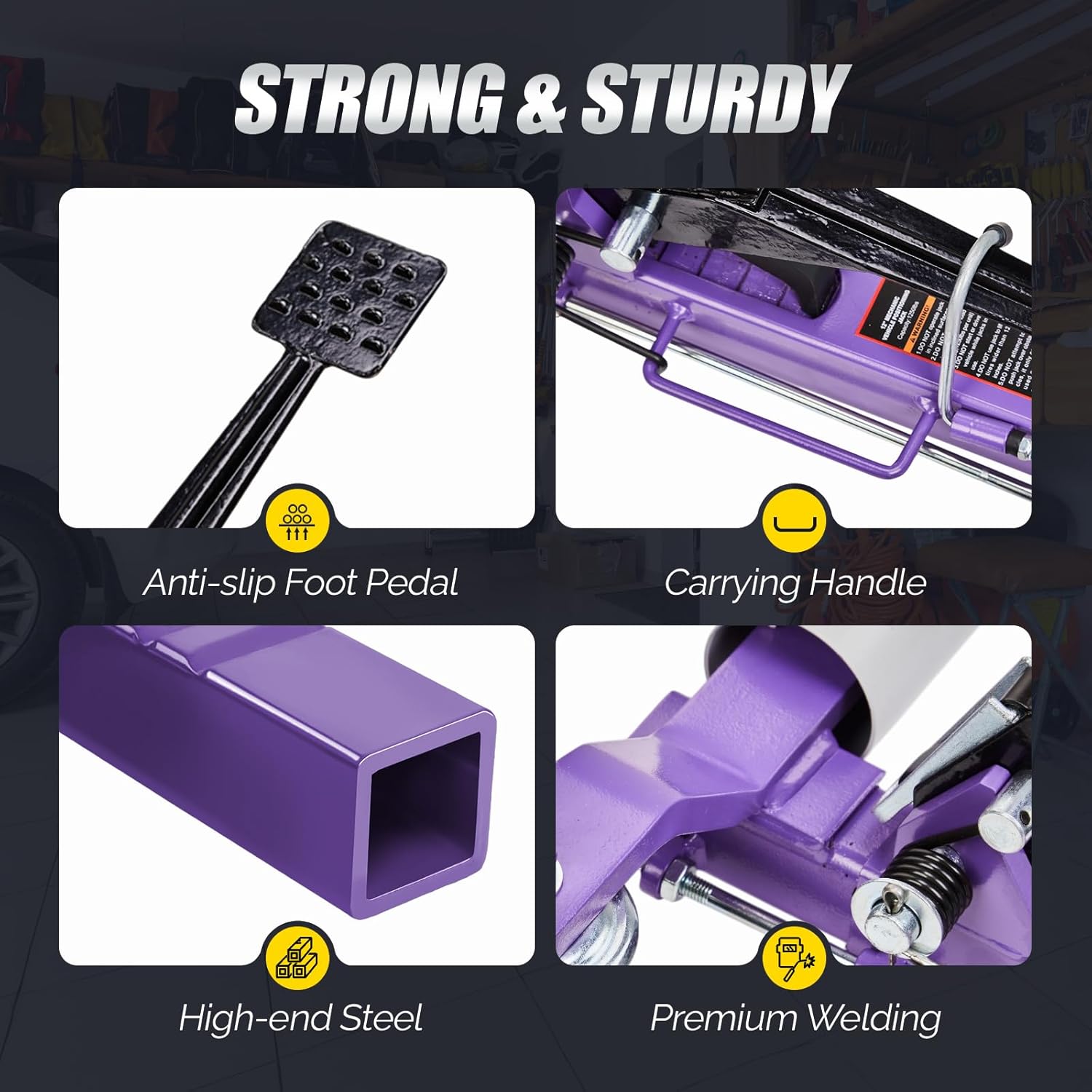 TUFFIOM Car Wheel Dolly Set of 4, Mechanical 6000-lbs Car Moving Skates, 12'' Wheel Vehicle Positioning Jack, Heavy Duty Rollers w/Ratcheting Foot Pedal for Tire Auto Repair, Purple-Silver