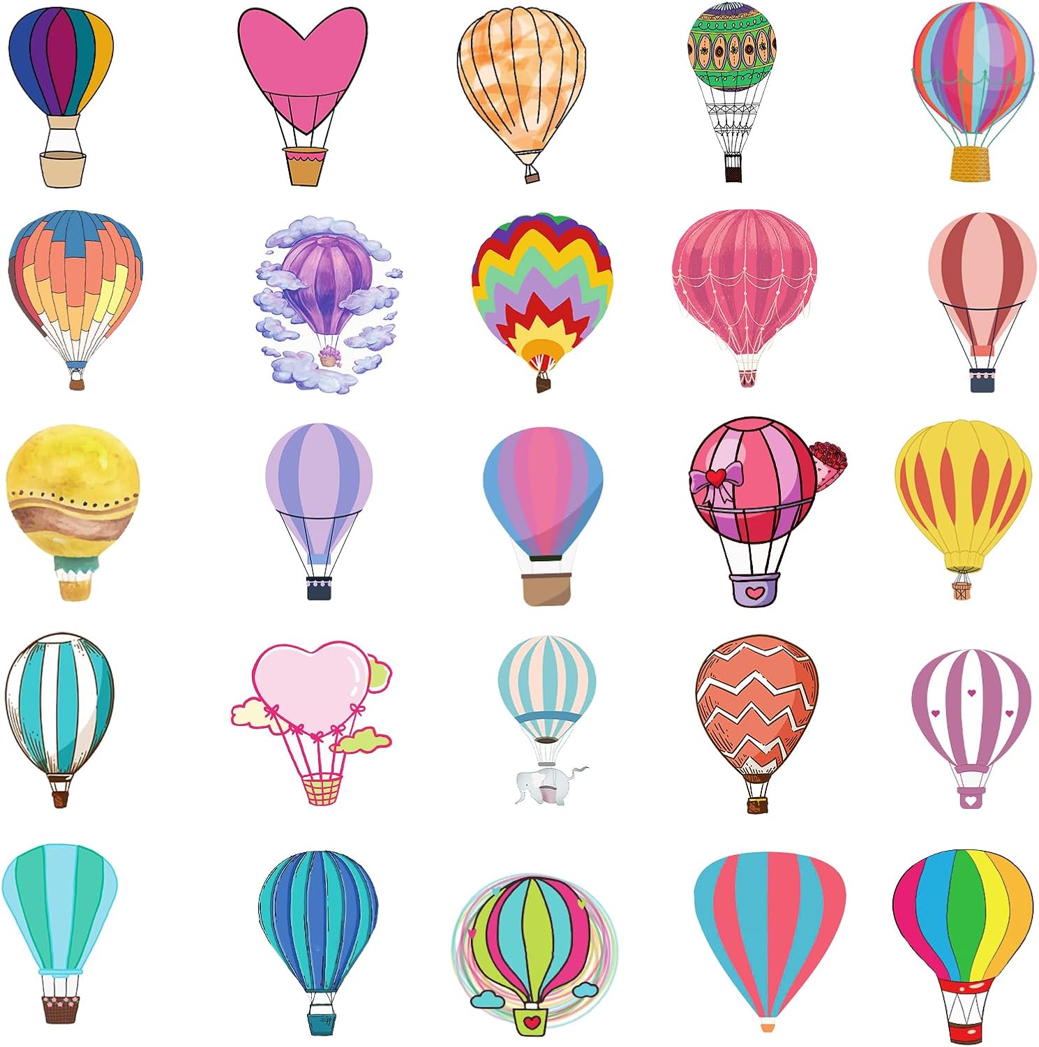 Hot Air Balloon Sticker Pack (50pcs) Cartoon Hot Air Balloon Waterproof Stickers. Suitable for Teen,Adults,Daily Gifts,Classroom Rewards. Suitable for Laptop,Photo Albums,Party Decorations.